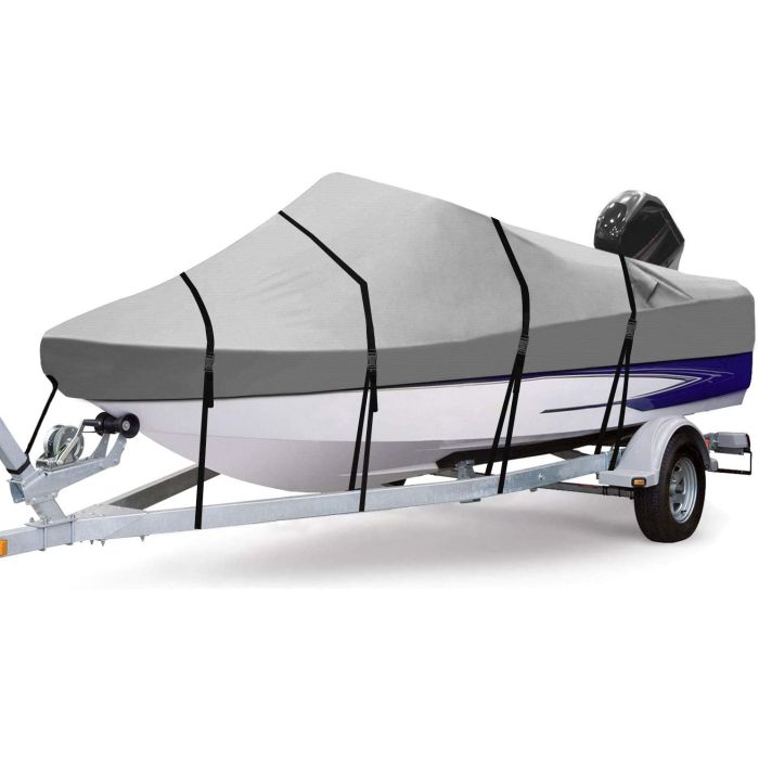 Trailerable-Waterproof-Boat-Cover-Heavy-Duty-Fits-V-Hull-Tri-Hull-Runabout-Gray-170517