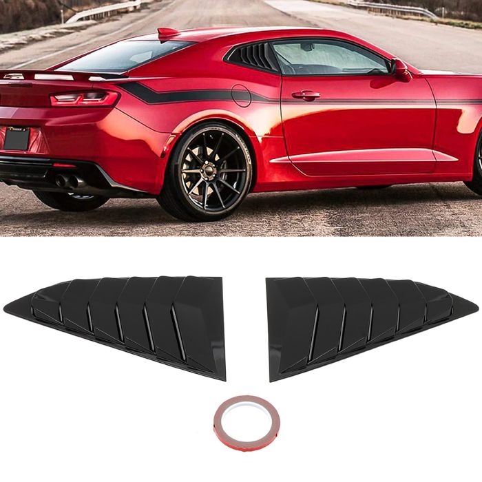 For 2016-2020 Chevy Camaro Side Window Louvers Cover Glossy Black