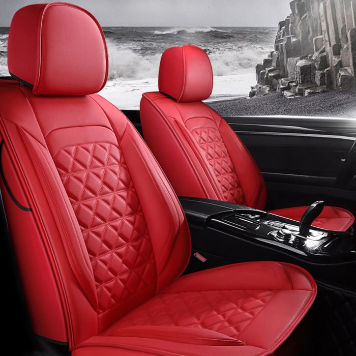 Universal Deluxe 5-Seats Car Seat Cover Front+Rear Red PU Leather Full Set 171121
