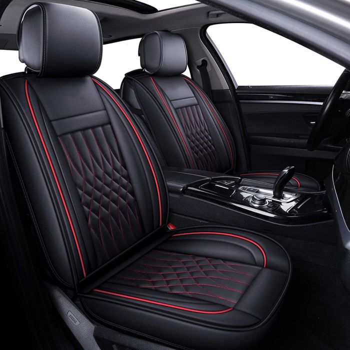 Luxury PU Leather Waterproof Front & Rear Black Red Car Seat Cover Full Set 171133