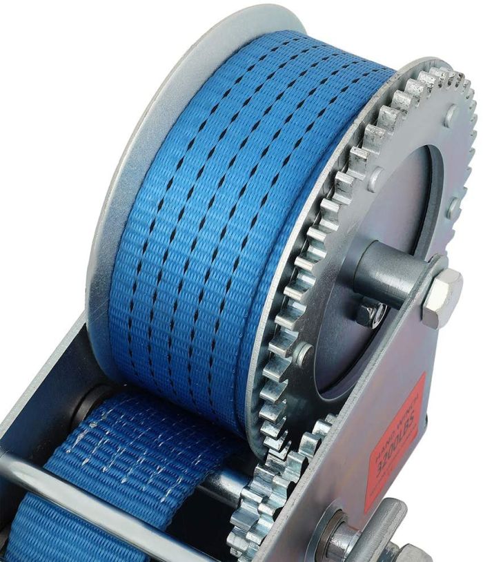 3200 Lbs Hand Winch, Steel Hand Crank Strap Blue