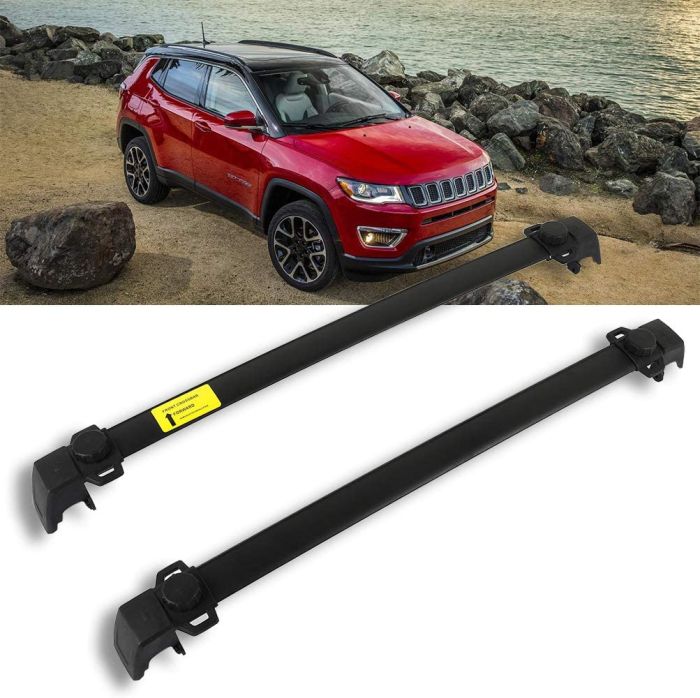Fit For Jeep Compass 2011-2016 Black Rubber Roof Rack Cross Bars Top Carrier 2Pcs