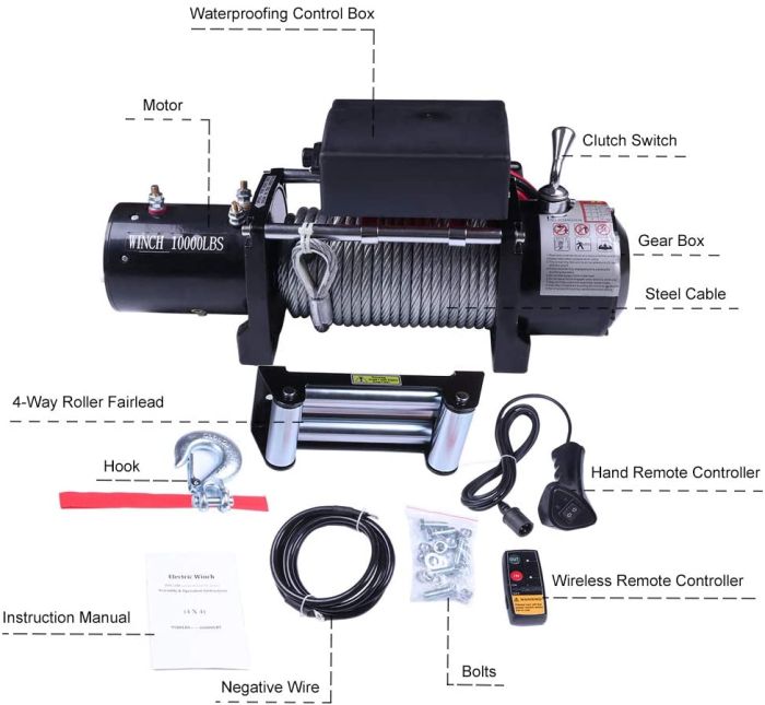 12V 10000LBS Electric Winch for Jeep/SUV Boat