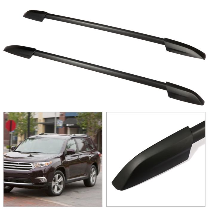 For 2008-2013 Toyota Highlander Roof Rack Side Rails Bar Black Pair Set 