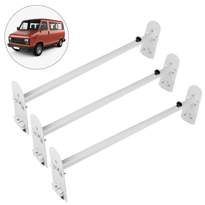 For 2006-2016 Chevrolet Express 2500 Bar Van Roof Ladder Racks Heavy Duty Steel White Carrier 750lb Removeable 3Pcs 