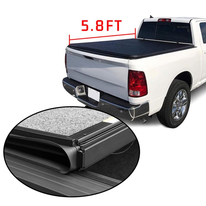 Soft Tri-Fold Tonneau Cover For 09-10 Dodge Ram 1500 11-19 Ram 1500 5'8