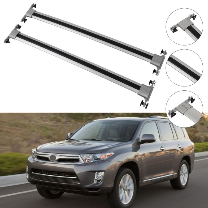 For Toyota Highlander 2008-2013 Silver Rubber Roof Top Rack Cross Bars Car Set 2Pcs 