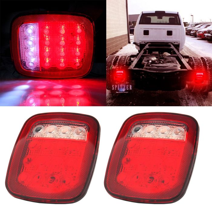 2PCS Rear Tail Lights Red/White 36LED for Trailer Off-Road Fit for 1997-2006 Jeep Wrangler