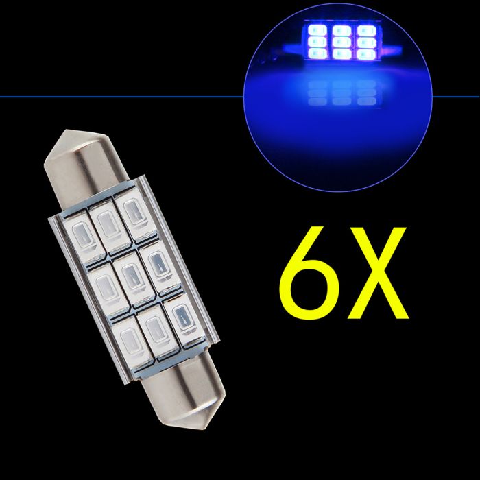 39mm Blue Festoon Interior LED Bulb 9-5730-SMD 6PCS for Dome Map Door Glove Box Light Canbus Error Free
