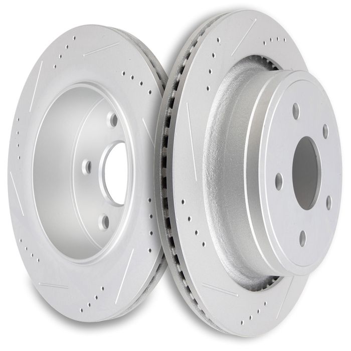 thumbnail image 2 of MotorbyMotor Rear Drilled & Slotted Brake Rotors + Ceramic Pads For Dodge Ram 1500, Chrysler Aspen, Durango (5-Lug) 2 of 3