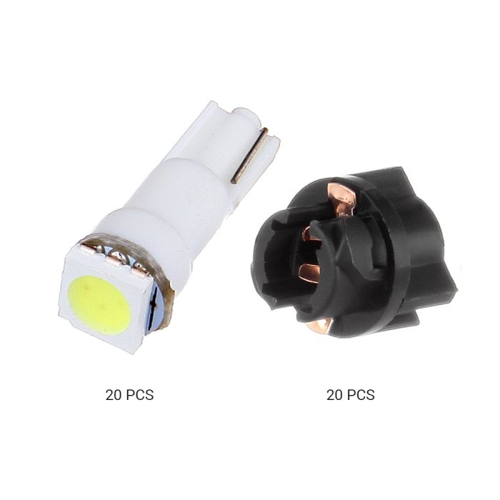 10x T5 White LED Bulbs For Car Instrument Panel, Dash, Dome Lights – 12V 0.1W 6000K 20lm