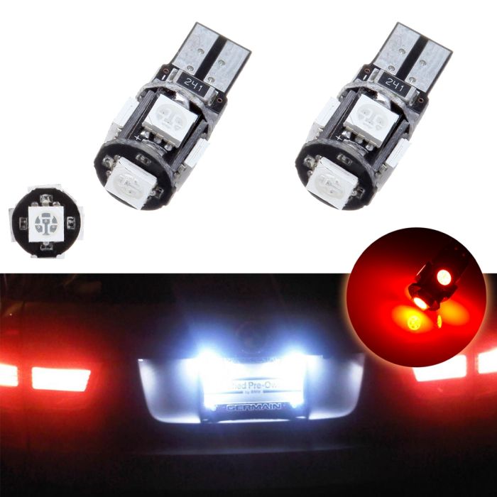 2x T10 161 Red Error Free LED License Replacement Bulb Light For Toyota