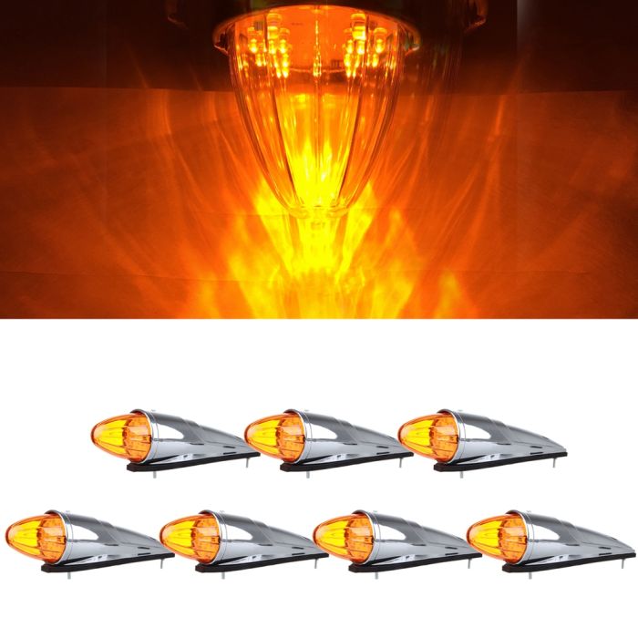 7PCS 17LED Cab Marker Light Amber Lens Chrome Torpedo for Heavy Duty Truck for Kenworth Peterbilt Freightliner Mack