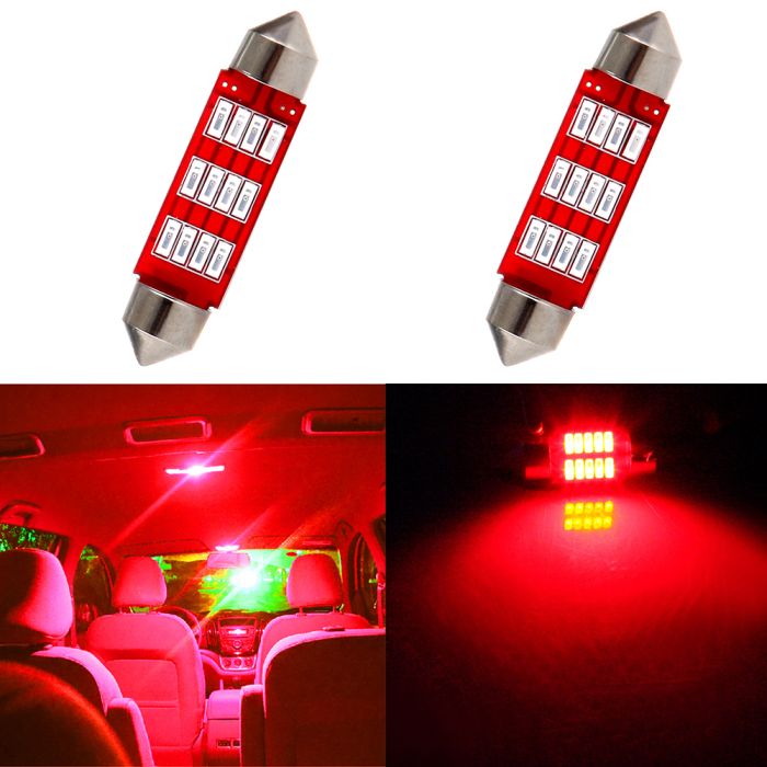 41mm Red Festoon Interior LED Bulb 12-4014-SMD 2PCS for Dome Map Door License Plate Light