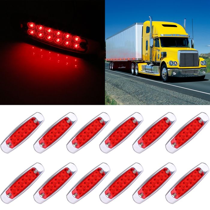 12pcs Sealed Red Side Marker Light 12Led Indicator Light Universal For Any 12V Vehicles