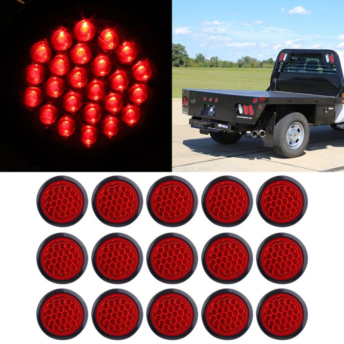 15X Red 4 Inch Round 24 LED Truck Trailer Tail Light Turn car pickup side marker 87-07 Peterbilt 379 08-17 Peterbilt 389