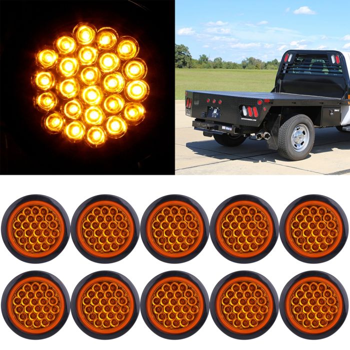 24Led Amber Round Side Marker Light 10pcs Indicator Signal Lamp For Truck Trailer 4inch 12V