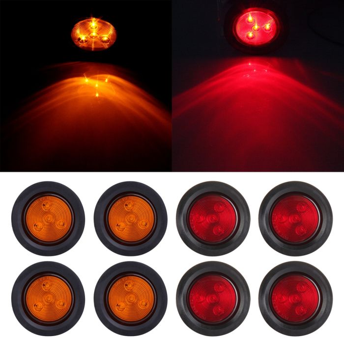 4x FXC 8-LED Clearance Marker Lights - Amber/Red For Truck Trailer RV Caravan - DOT