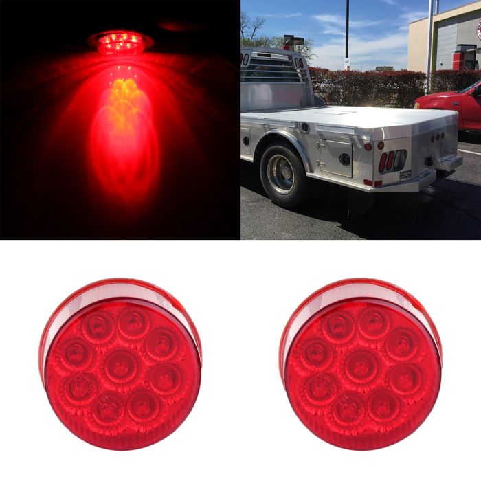Round Side Marker Lights Red 9LED For 2014 Peterbilt 210 Pickup Truck Signal 2Inch