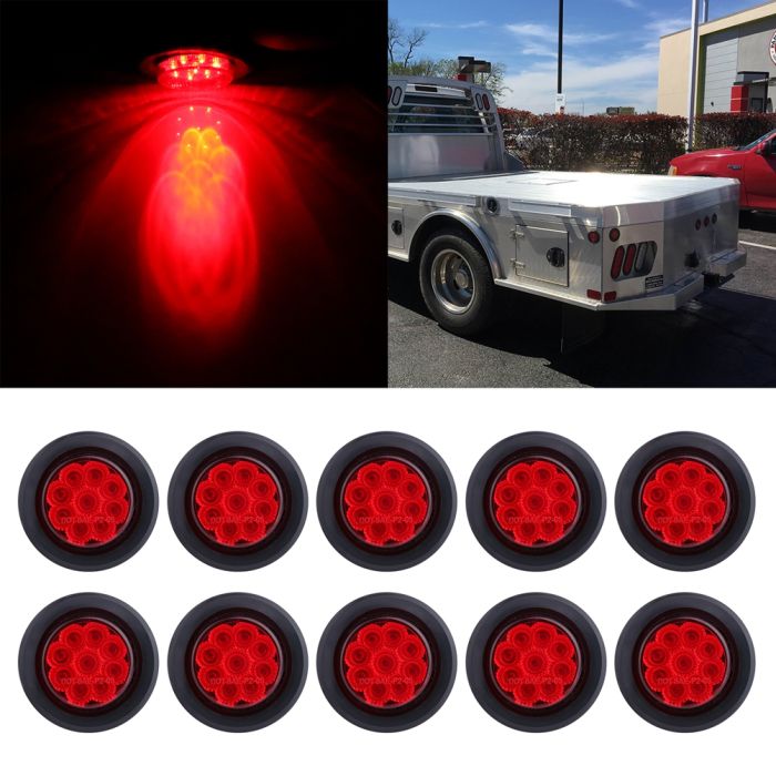 2inch Round Red Side Marker Lights 10pcs for Truck Trailer 9led WIth Grommet