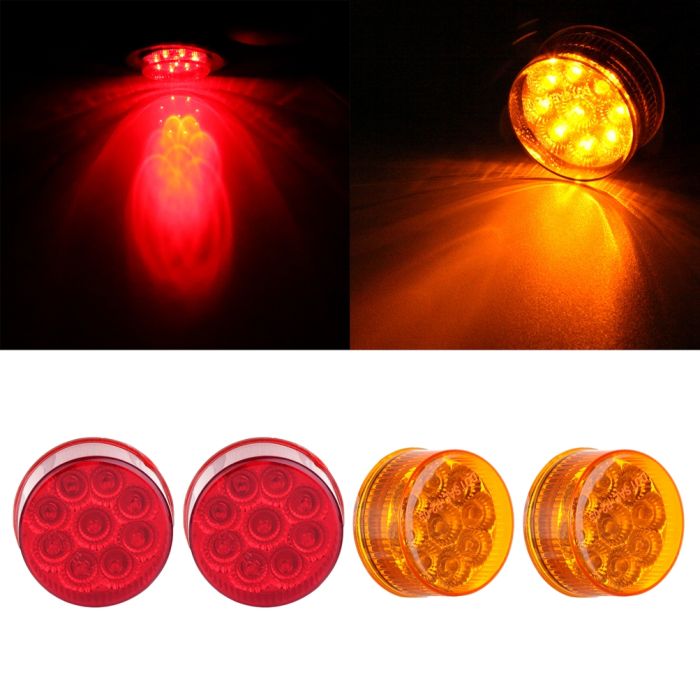 Red Amber 2Inch 9LED Round Side Marker Lights For 2014 Kenworth K370 4Pcs