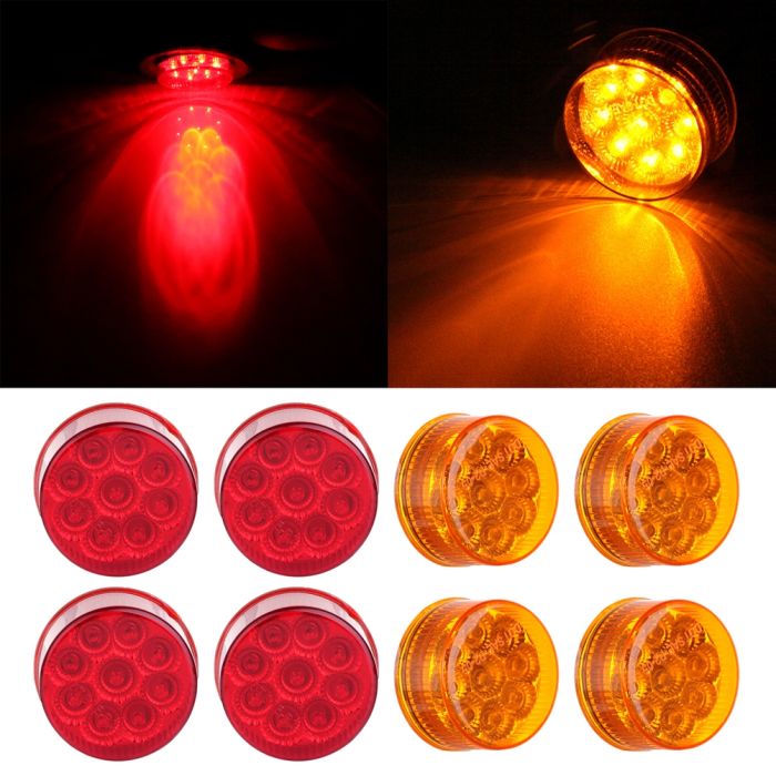 Side Marker Lights Round 9LED For 2016 Western Star 5700XE Signal Light Red Amber 8pcs