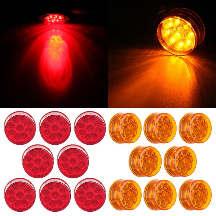 Red & Amber Side Marker Light 16Pcs Round 9LED 2016 Western Star 5700XE for Pickup Truck