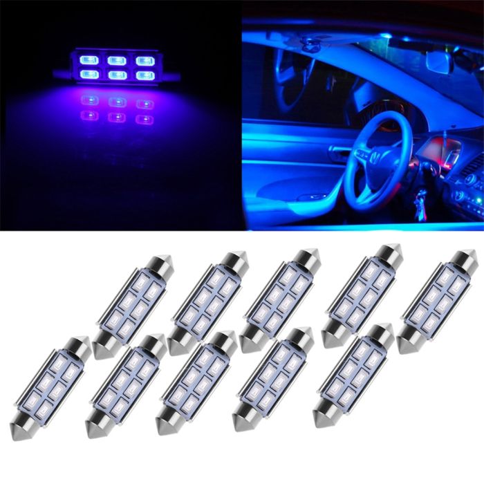 42mm Blue Festoon Interior LED Bulb 6-5630-SMD 10PCS for Dome Map Cargo Lamp