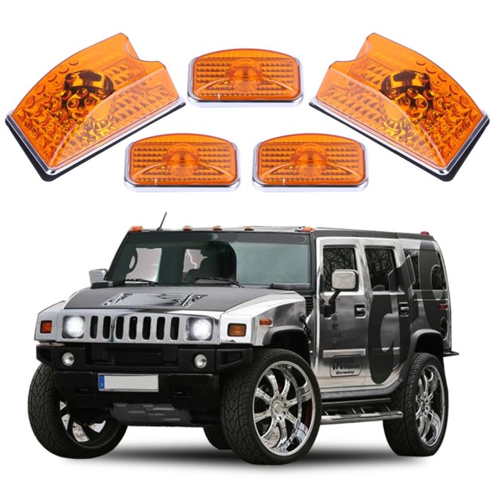 5pcs 5led Amber Cab Marker Running Light cover(For:2003-2009 Hummer H2 SUT)