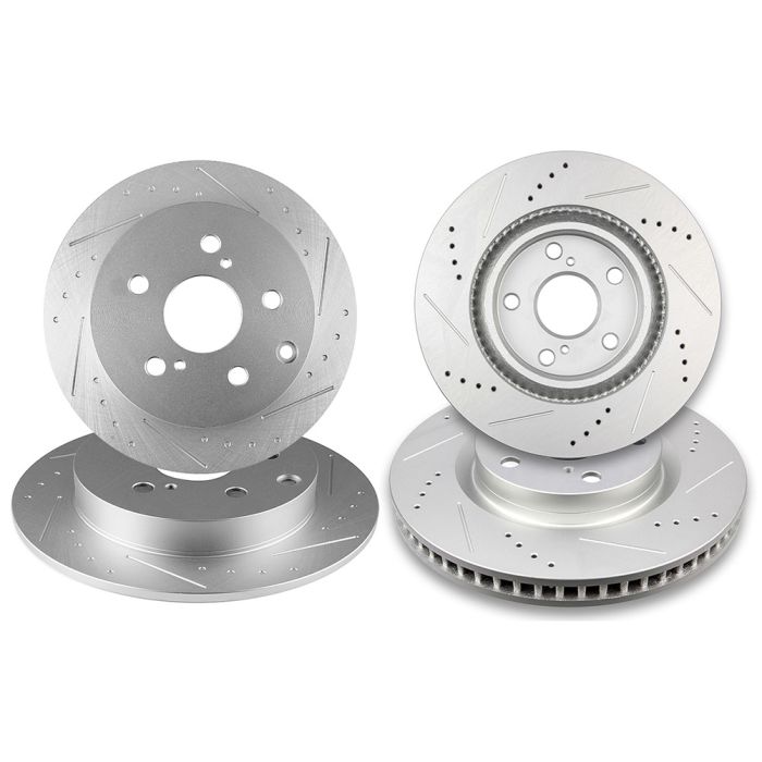 Front Brake Kit For Toyota RAV4, Matrix, Pontiac Vibe – Drilled Rotors, Calipers, Ceramic Pads – Detroit Axle
