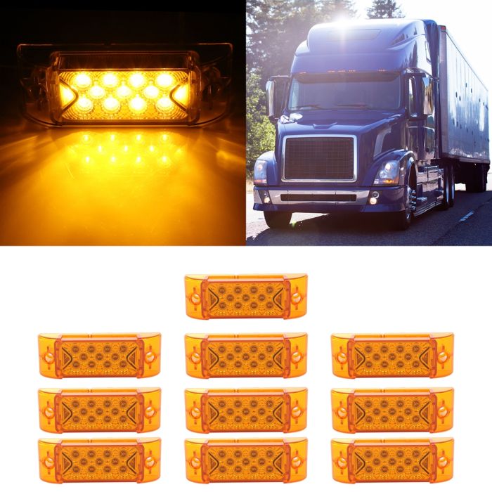 10Pcs White Side Marker Lights Yellow Bulb For Truck Boat Caravan 13Led 12V