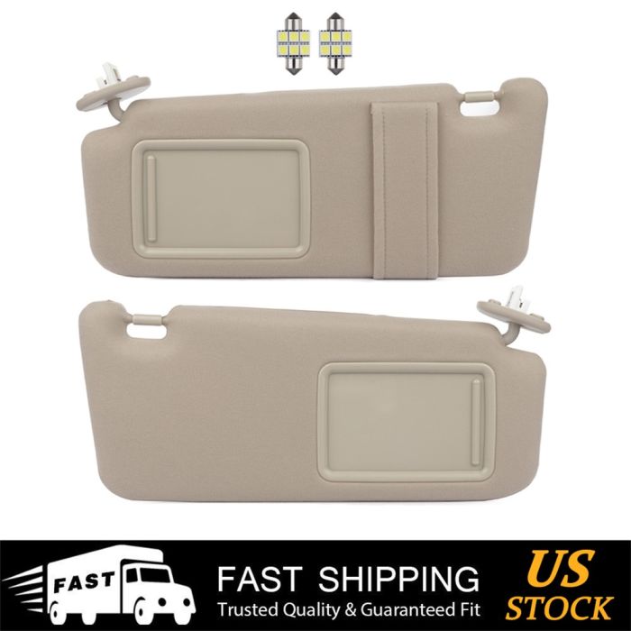 Left & Right Car Sun Visor for 2009-2016 Toyota Venza Beige + Mirror Light Free