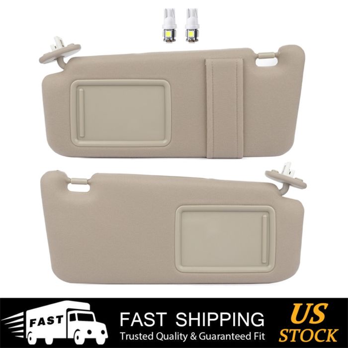 Left & Right Sun Visor for 2009-16 Toyota Venza Beige + License plate Light Free