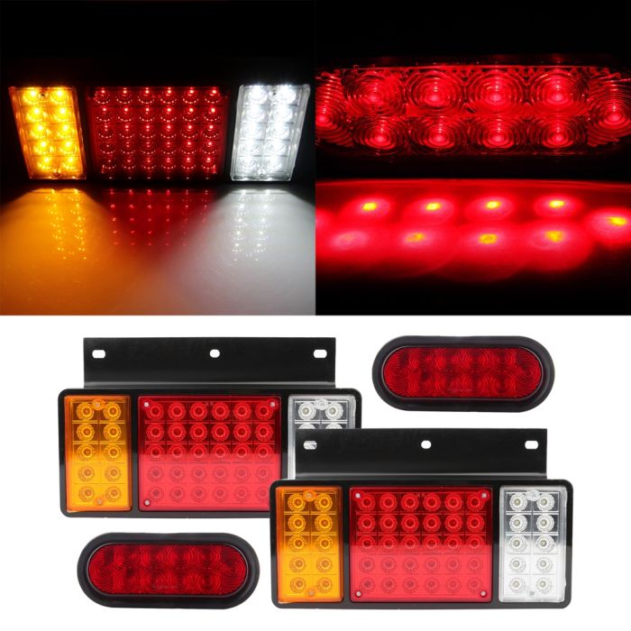 2X 50 led 12 inch amber indicator trailer light for Pickup +2X RED tail light