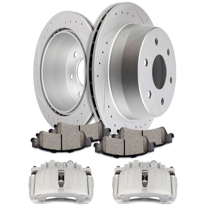 A-Premium Pair Rear Brake Rotor & Pad & Brake Caliper for Chevy Silverado 2500
