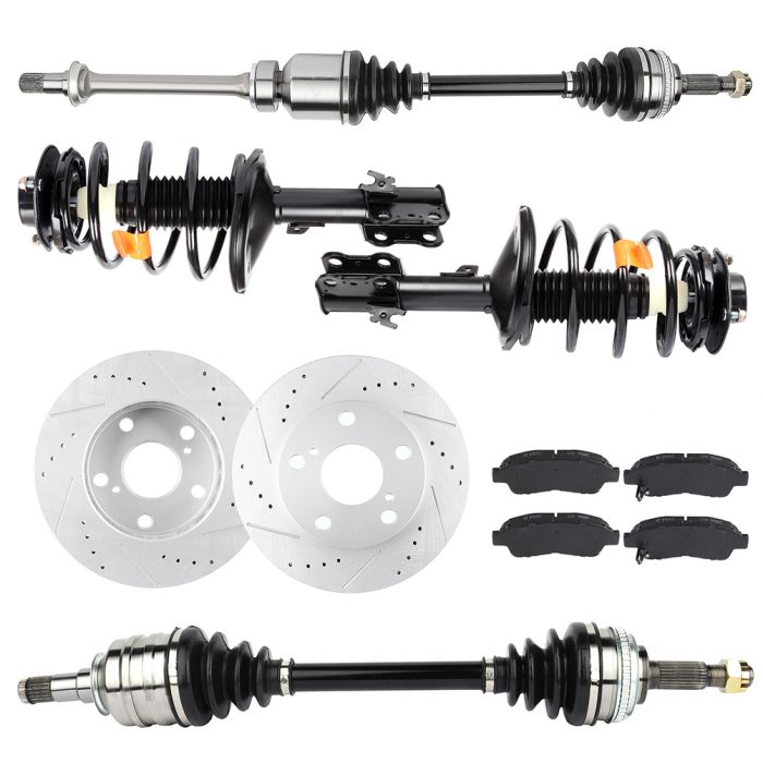 Front CV Axle+Complete Struts+Brake Pads&Rotors for Toyota Camry XLE 2.2L 97-01