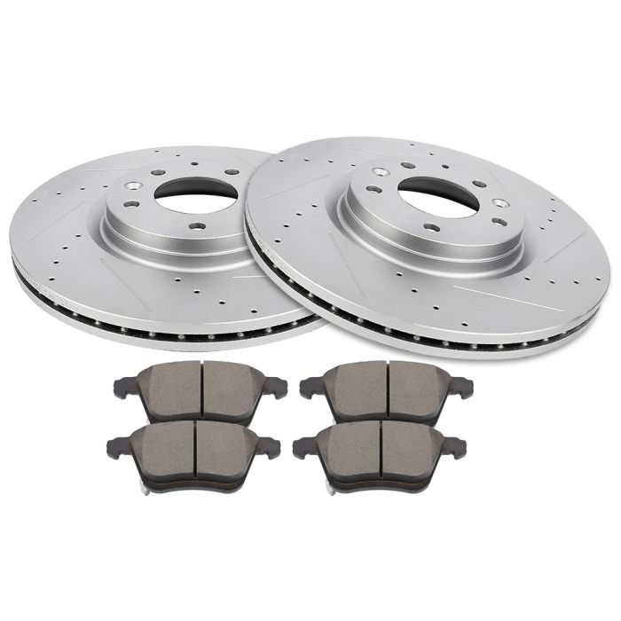 2006-2007 Mazda 6 Brake Discs Rotors and Ceramic Pads Drill Slotted Front 317.5 mm 6 Pcs
