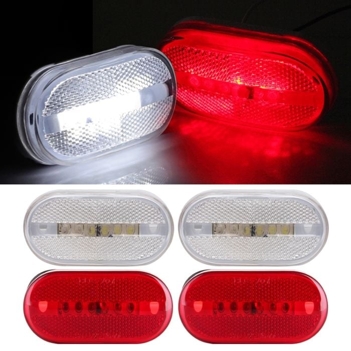 White Red Side Marker Lights 4pcs 4inch Oval Turn Signal Lamp For Trailer Truck 12V 6Led