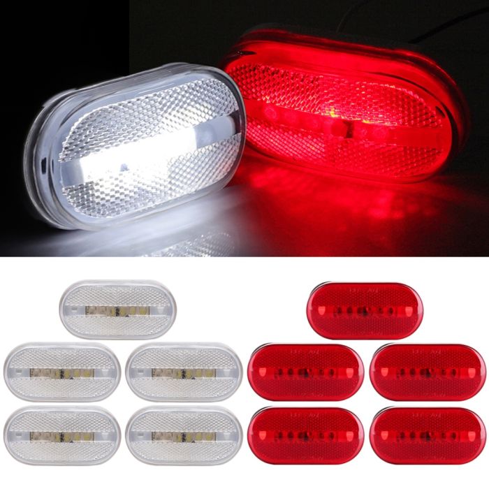 Oval White & Red Side Marker Lights 6Led Turn Signal Lamp For Trailer Truck 10pcs 4inch