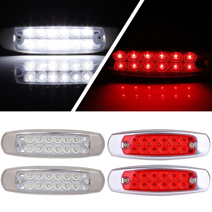 4pcs Oval White Red Side Marker Lights 12LED With Chrome Bezel For Truck Camper 12V