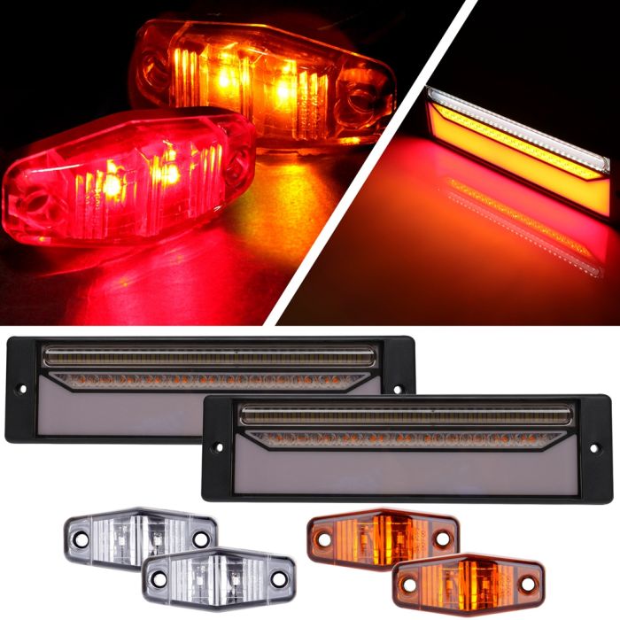 4pcs Red Amber Side Marker Lights & 2pcs 12inch 147LED Trailer Tail Light Rear 12V For Truck Pickup