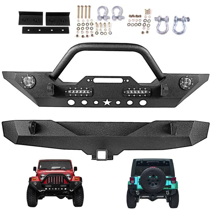 Front & Rear Steel Step Bumper for Jeep -2 PCS 