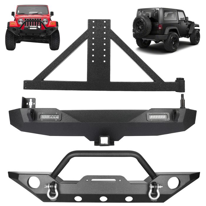 Steel For 2007-2018 Jeep Wrangler JK Front bumper Rear Bumper w/ Tire Carrier