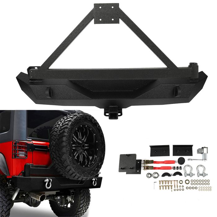 Steel Front Bumper Rear Bumper W/ Tire Carrier For Jeep Wrangler 2007-2018