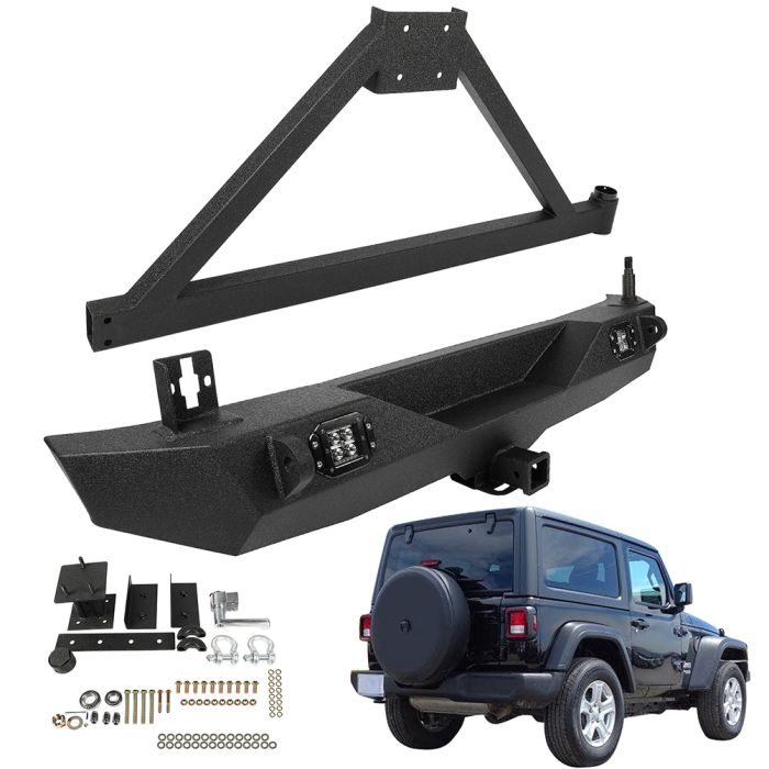 Front+Rear Bumper w/ Tire Carrier Steel Black For Jeep Wrangler JK 2007-2018