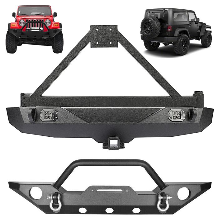Front+Rear Bumper w/ Tire Carrier Steel Black For Jeep Wrangler JK 2007-2018
