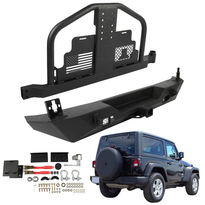For 07-18 Jeep Wrangler JK Front Bumper Rear Bumper Tire Carrier W/O Oil Drums