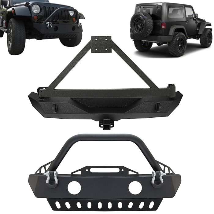 Heavy Duty Front+Rear Bumper W/ Tire Carrier For Jeep Wrangler 2007-2018 Steel