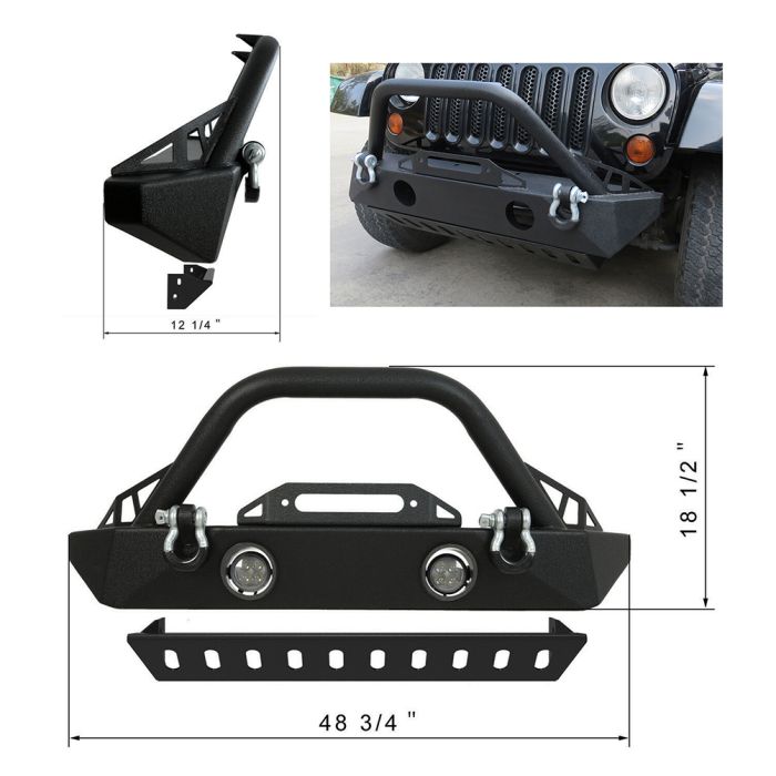 For Jeep Wrangler 2007-2018 Front Bumper+Rear Bumper W/ Tire Carrier Steeled