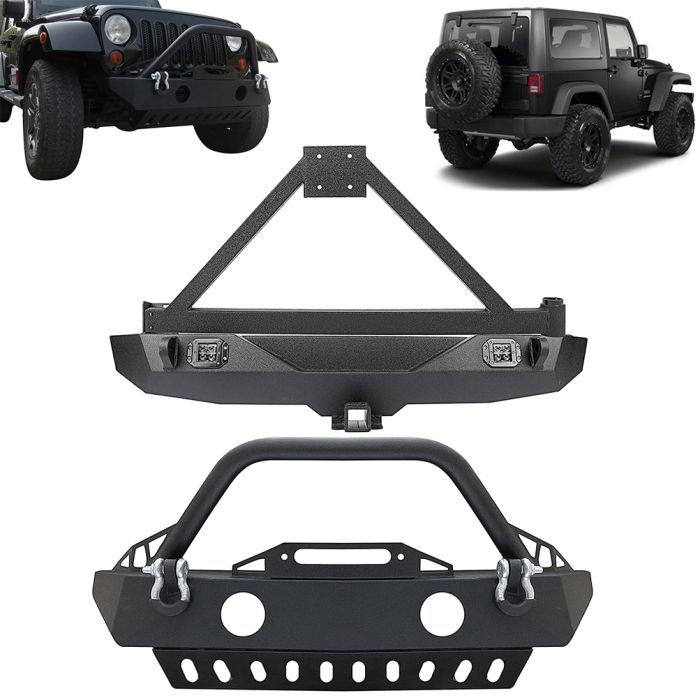 For Jeep Wrangler 2007-2018 Front Bumper+Rear Bumper W/ Tire Carrier Steeled